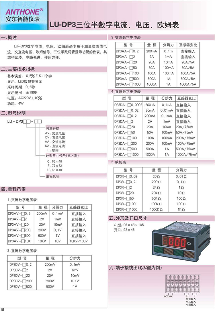 安东电压电流表LU-DP3选型